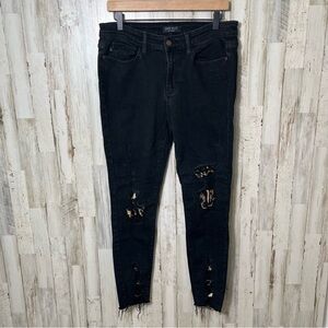 Judy Blue Black Leopard Patch Mid Rise Skinny‎ Fit Jeans Distressed Womens 11/30